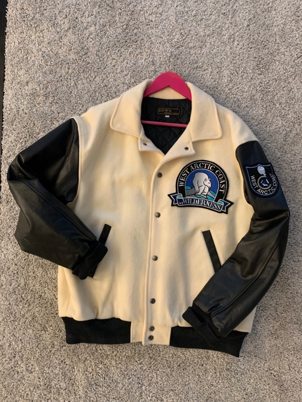 Vintage Porsha Wool Leather Varsity Jacket Polar Bear Arctic Size L